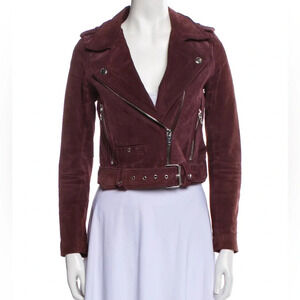 Blank NYC Leather Moto Jacket Cropped Knotched Collar Belt Hardware size Small